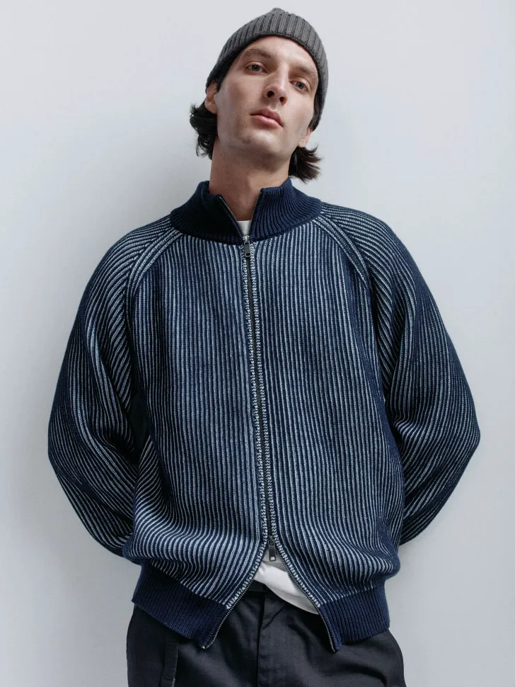 Вязаный джемпер на молнии, синий, арт. 15861