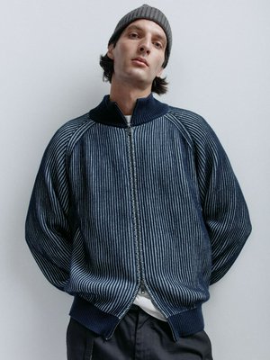 Вязаный джемпер на молнии, синий, серый, арт. 15861