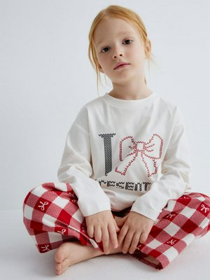 Новогодняя пижама с принтом, красный, белый, арт. нет