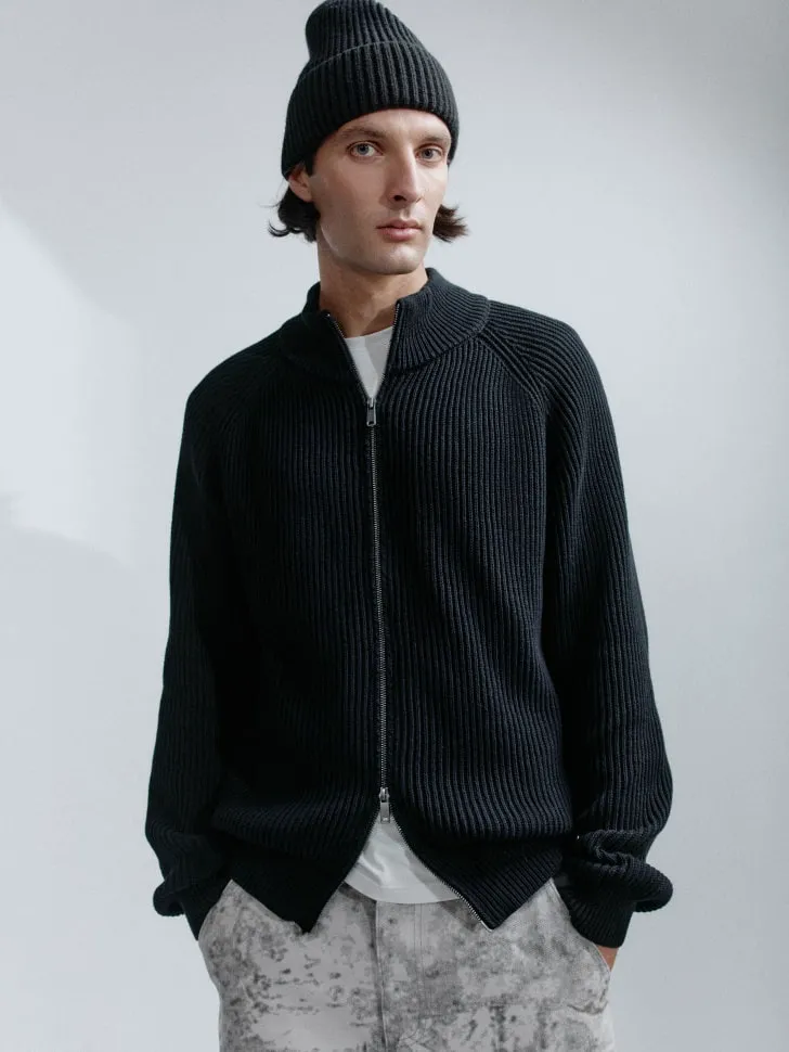 Вязаный джемпер на молнии, черный, арт. 15866