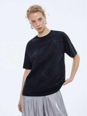 Футболка оверсайз с принтом из страз, черный, арт. 15867