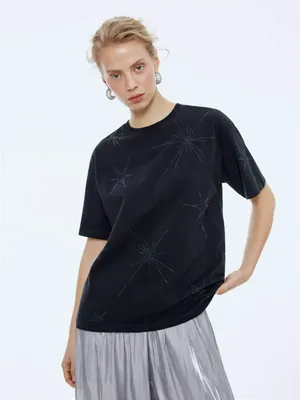 Футболка оверсайз с принтом из страз, арт. 15867