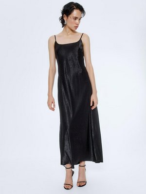 Сатиновое платье миди со стразами, черный, арт. не найден