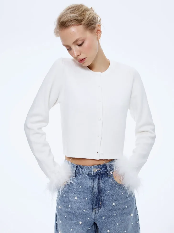 Вязаный кардиган с перьями, арт. 15871