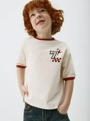 Футболка с принтом детская, бежевый, красный, арт. fb001kid