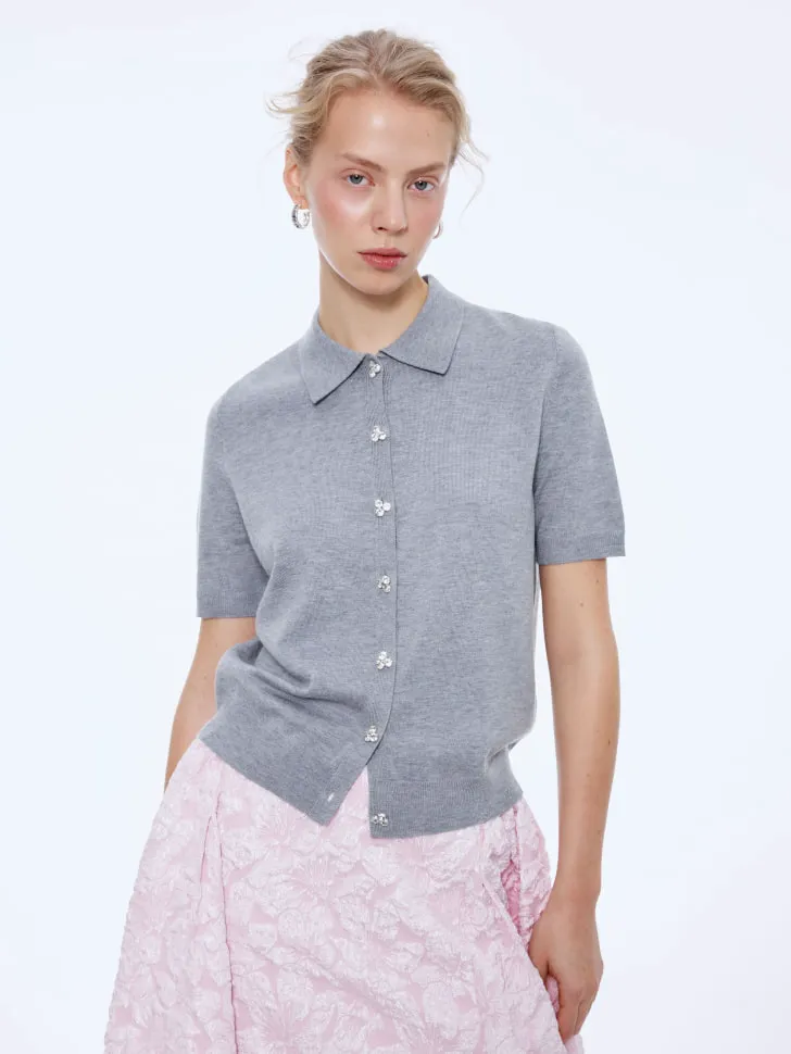 Вязаный джемпер-поло с пуговицами из страз, арт. 15890