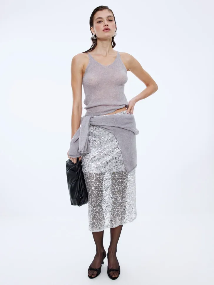 Юбка миди с пайетками, серебристый, арт. 15893