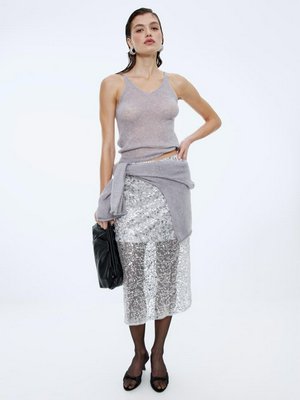 Юбка миди с пайетками, серебряный, арт. а12345