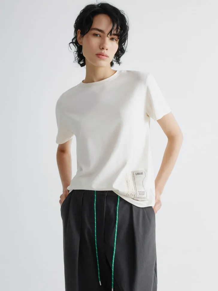 Футболка оверсайз с принтом и патчем, бежевый, арт. 15895