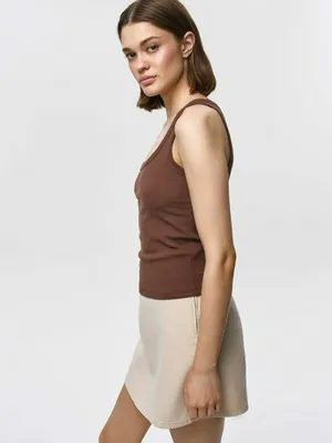 Базовый топ в рубчик, коричневый, арт. rib001