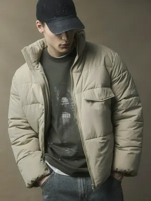 Стеганая утепленная куртка оверсайз, бежевый, арт. 15924