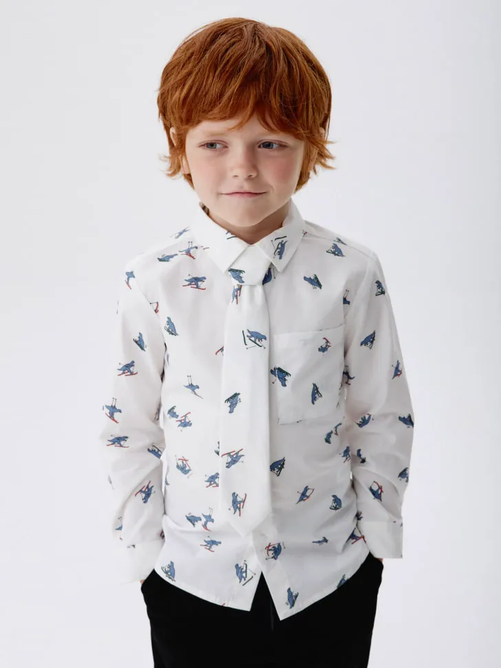 Рубашка с принтом и галстуком, белый, арт. 15928