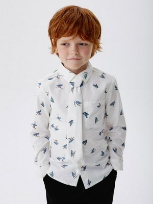 Рубашка с принтом и галстуком, белый, синий, арт. n/a