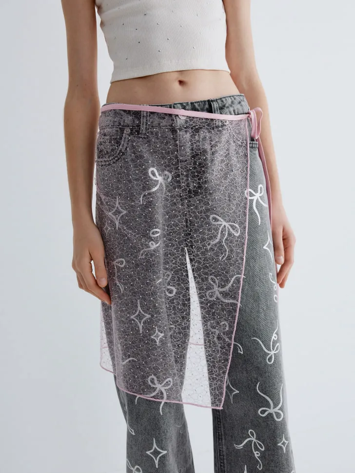 Юбка-пояс из кружева со стразами для девочек, розовый, арт. 15949