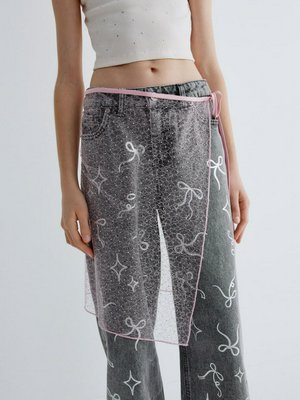 Юбка-пояс из кружева со стразами для девочек, розовый, прозрачный, арт. 15949