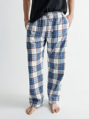 Пижамные брюки из фланели в клетку, синий, белый, арт. 001