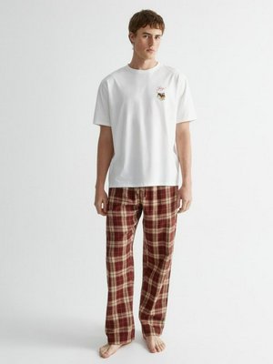 Пижамные брюки из фланели в клетку, бордовый, бежевый, арт. art12345