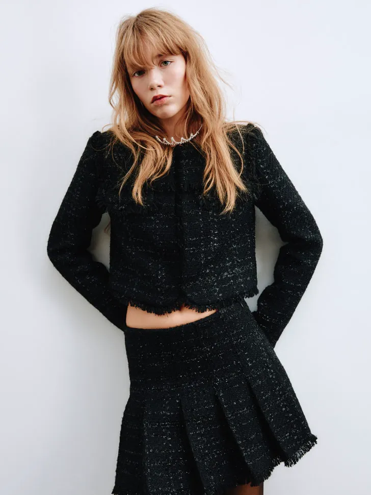 Твидовый жакет, черный, арт. 15955