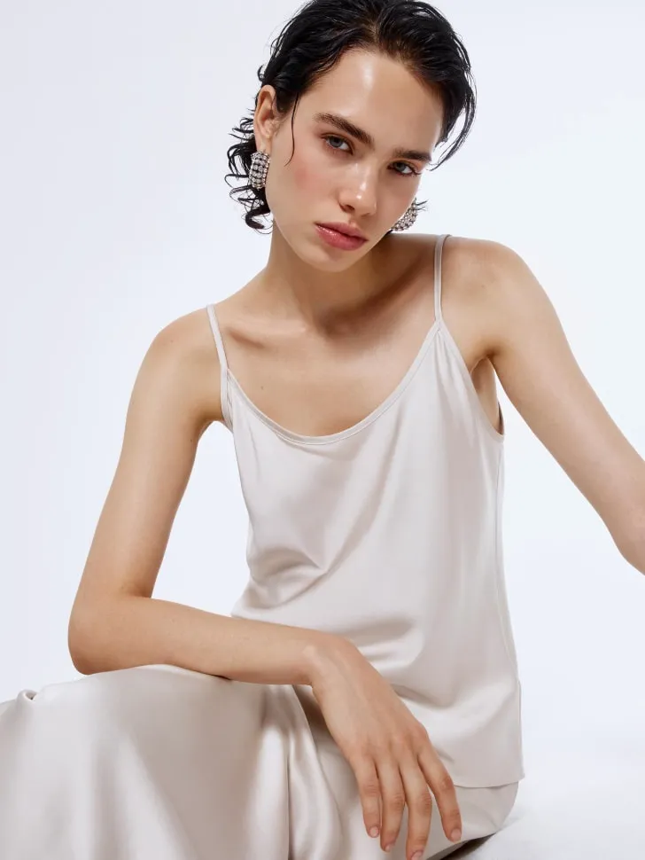 Топ из вискозного сатина, бежевый, арт. 15956