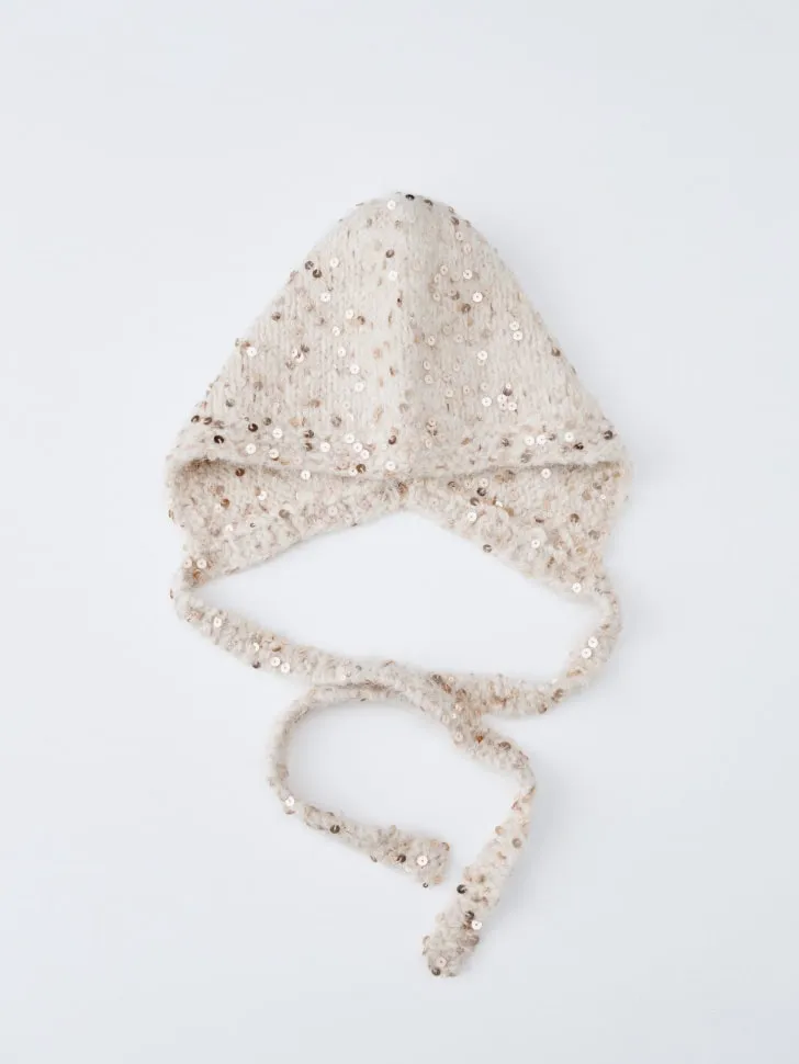 Вязаная шапка-чепчик, бежевый, арт. 16036