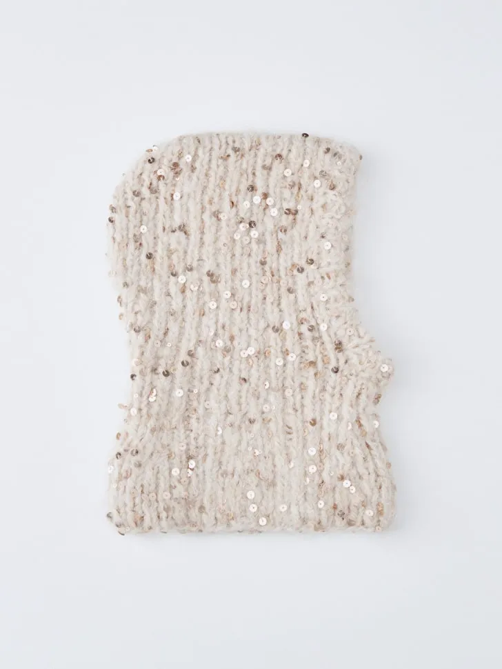 Капор с пайетками с содержанием шерсти, бежевый, арт. 16038