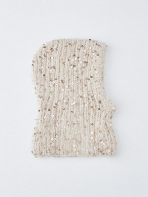 Капор с пайетками с содержанием шерсти, бежевый, арт. 00123