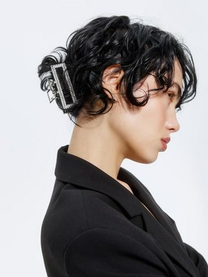 Заколка-крабик со стразами, черный, серебристый, арт. zkr001