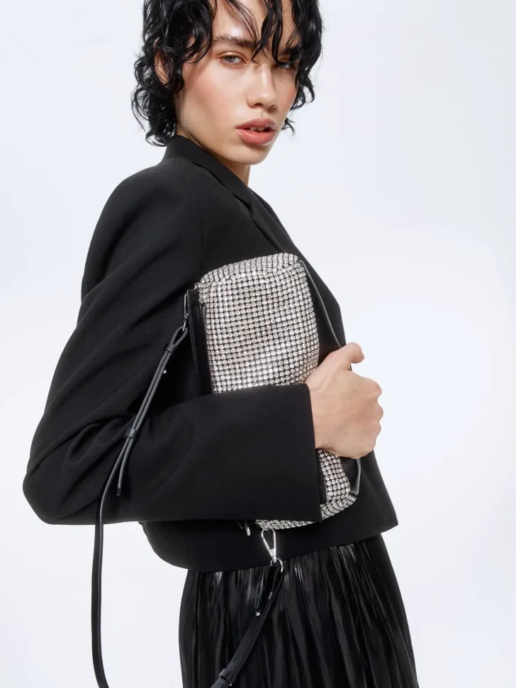 Вечерняя сумка хендбэг со стразами, серебристый, арт. 16044