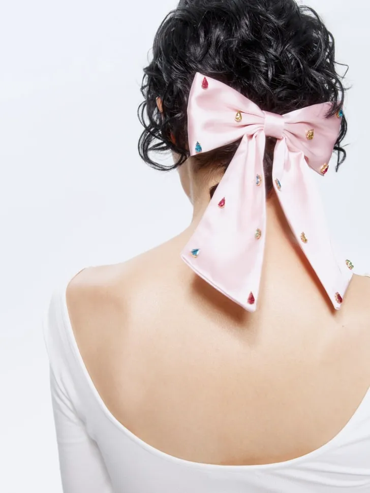 Заколка бант со стразами, розовый, арт. 16050