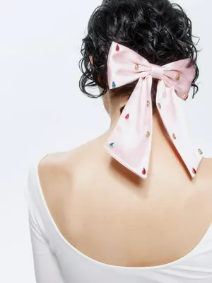 Заколка бант со стразами, розовый, арт. 16050