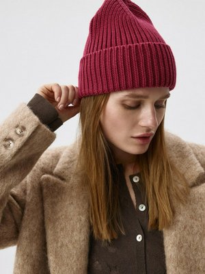 Шапка-бини в рубчик, малиновый, арт. 16052