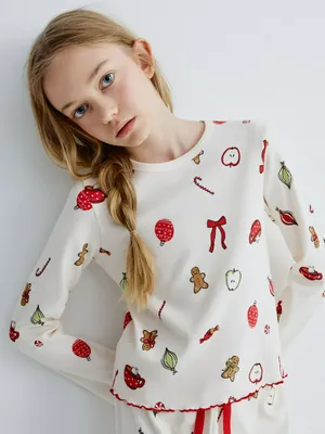 Новогодняя пижама с принтом, белый, арт. 16068