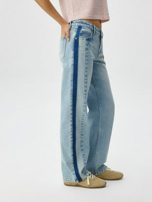 Джинсы пэтчворк Straight, голубой, синий, арт. jns789