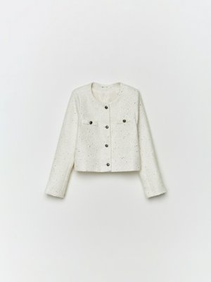 Укороченный твидовый жакет для девочек, молочный, арт. 16155