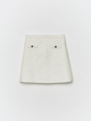 Короткая твидовая юбка для девочек, белый, арт. 16157