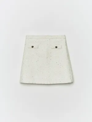 Короткая твидовая юбка для девочек, белый, арт. 16157