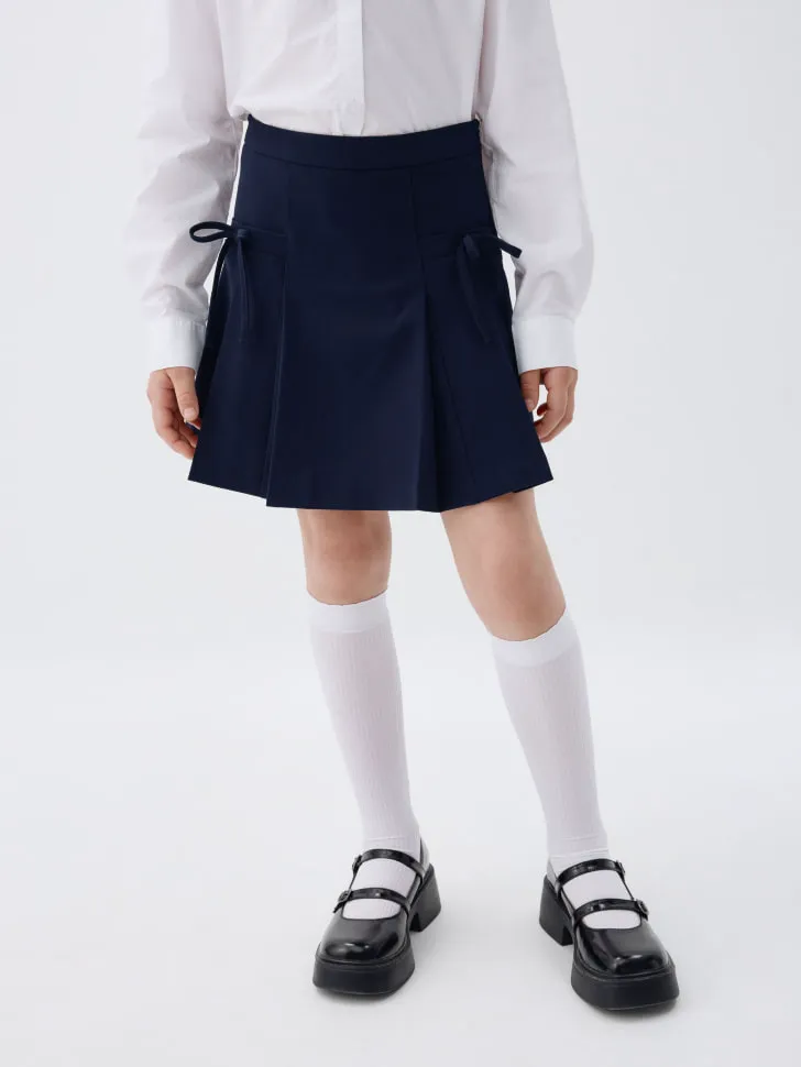 Юбка-шорты в складку с бантиками, синий, арт. 1634