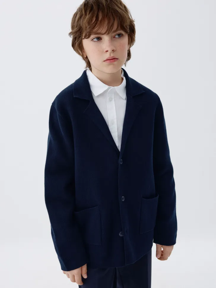 Вязаный пиджак для мальчиков, синий, арт. 1638