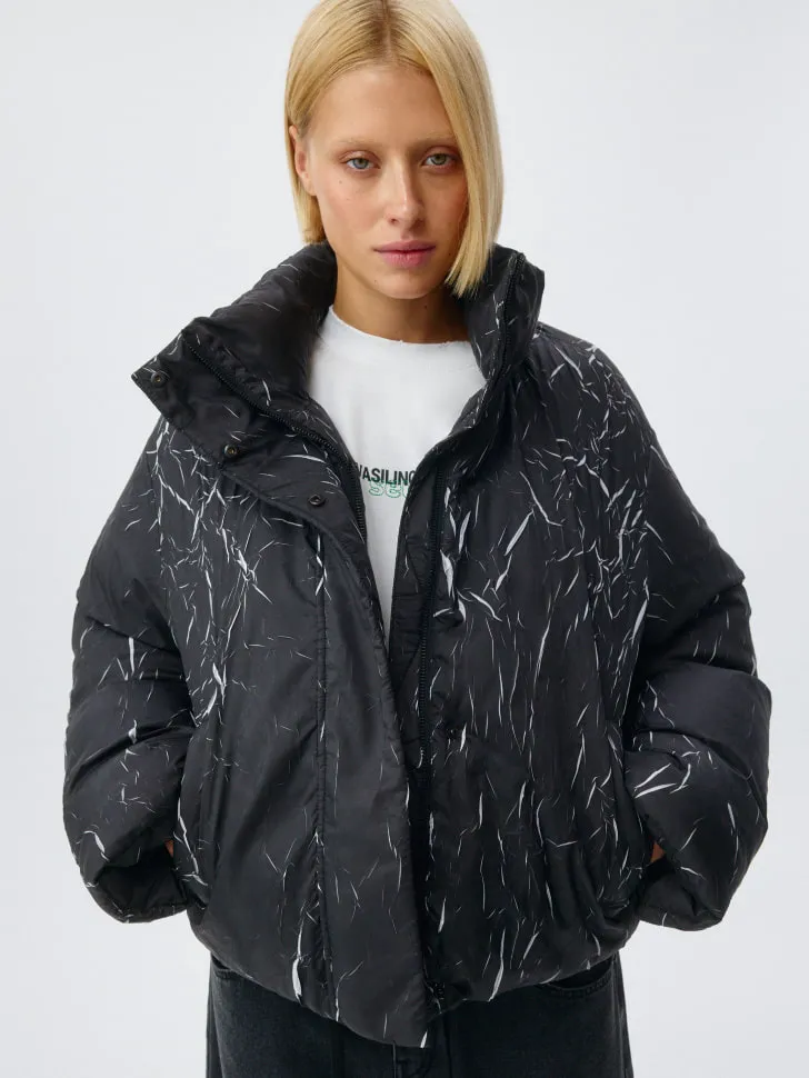 Дутая куртка с натуральным наполнителем, черный, арт. 1664