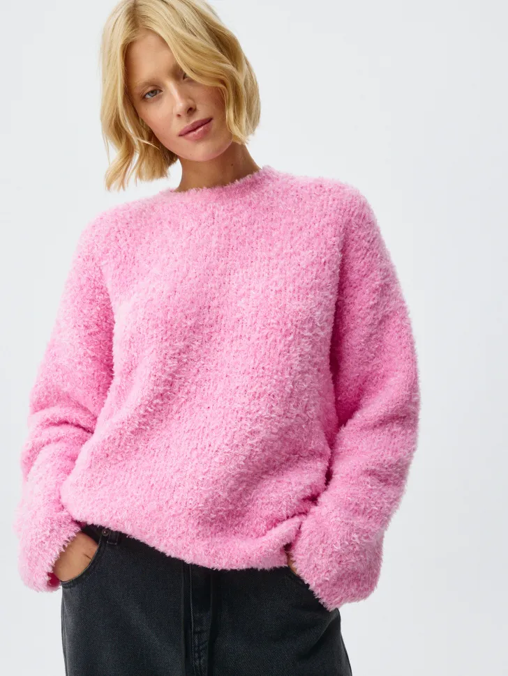 Пушистый оверсайз джемпер, розовый, арт. 1666