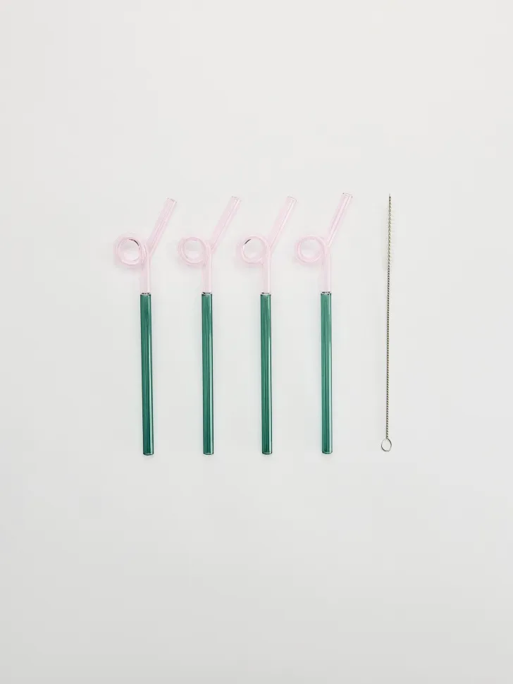 Набор стеклянных трубочек с ершиком, розовый, зеленый, арт. 001002