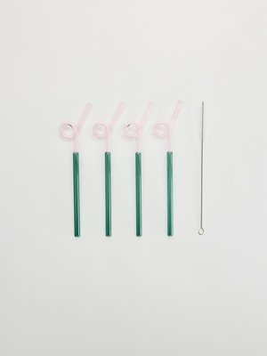Набор стеклянных трубочек с ершиком, розовый, зеленый, арт. 001002
