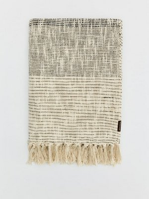 Плед с бахромой, бежевый, черный, арт. 16696