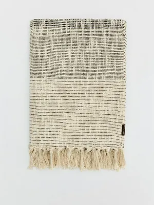 Плед с бахромой, бежевый, черный, арт. 16696