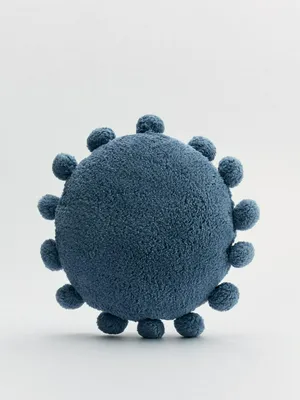 Круглая декоративная подушка с помпонами, синий, арт. 000