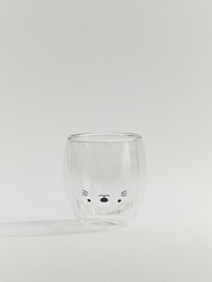 Стеклянный стакан с двойными стенками детский, прозрачный, черный, арт. art001