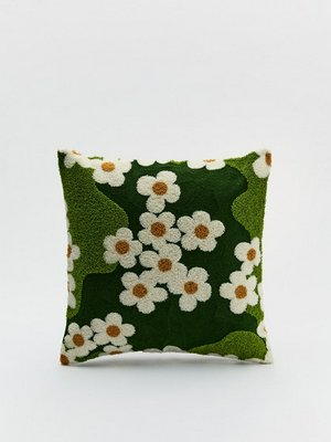 Чехол для декоративной подушки с вышивкой, зеленый, белый, арт. n/a