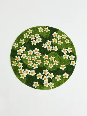 Круглый ковер, зеленый, белый, арт. 001