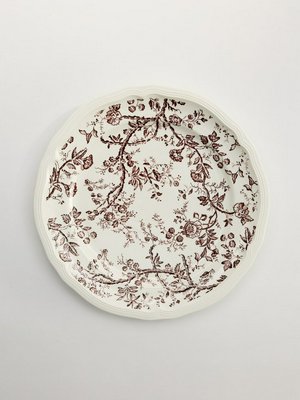 Обеденная тарелка из фарфора с цветочным узором, кремовый, бордовый, арт. а001