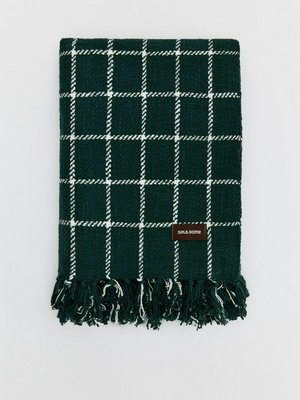 Плед в клетку с бахромой, зеленый, белый, арт. не найден